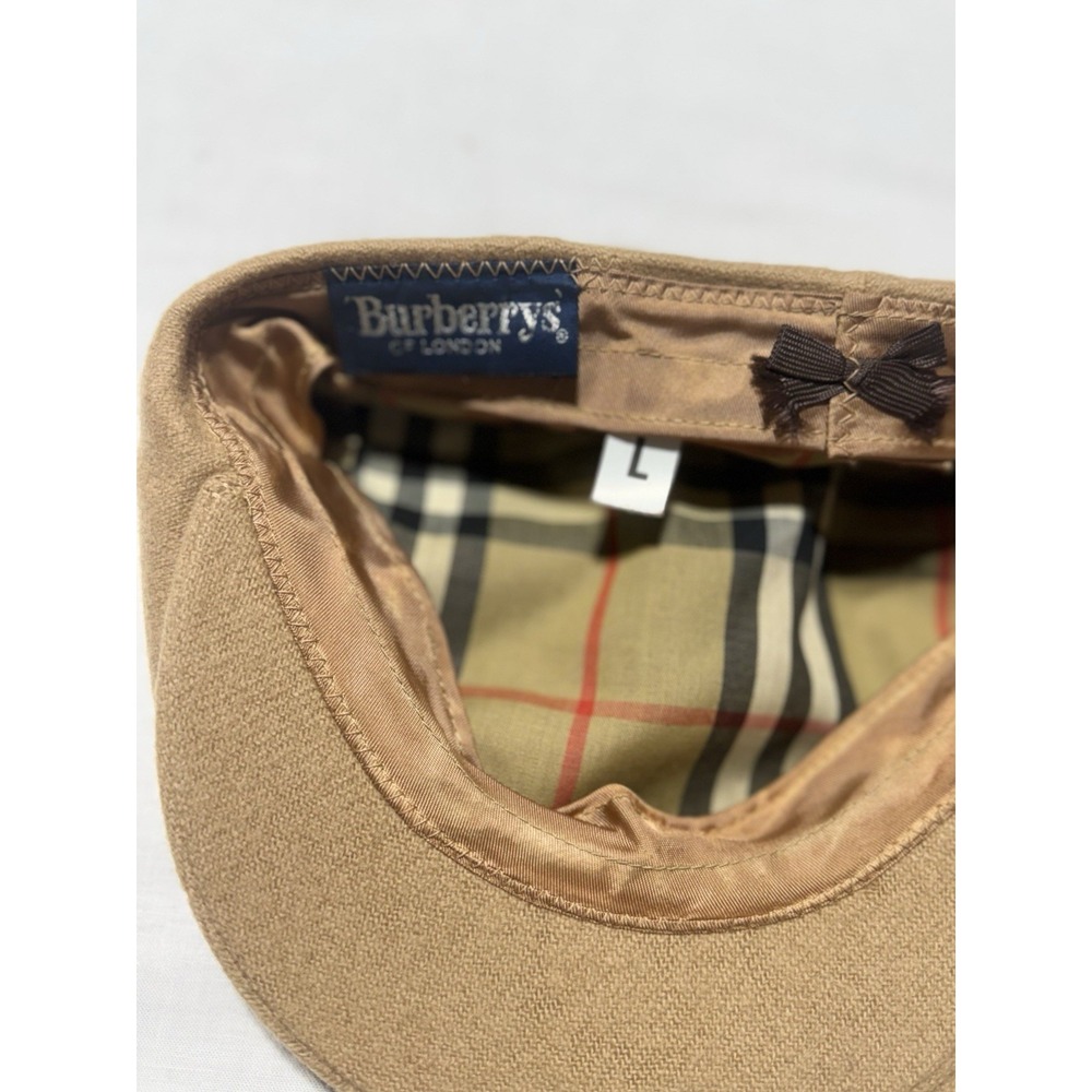 Vintage Burberrys of London Flat Cap Hat Large Tan Wool Nova Check Lining Flaws